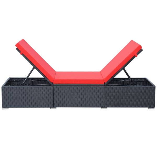 Sun Lounger with Cushion Poly Rattan – Black and Red