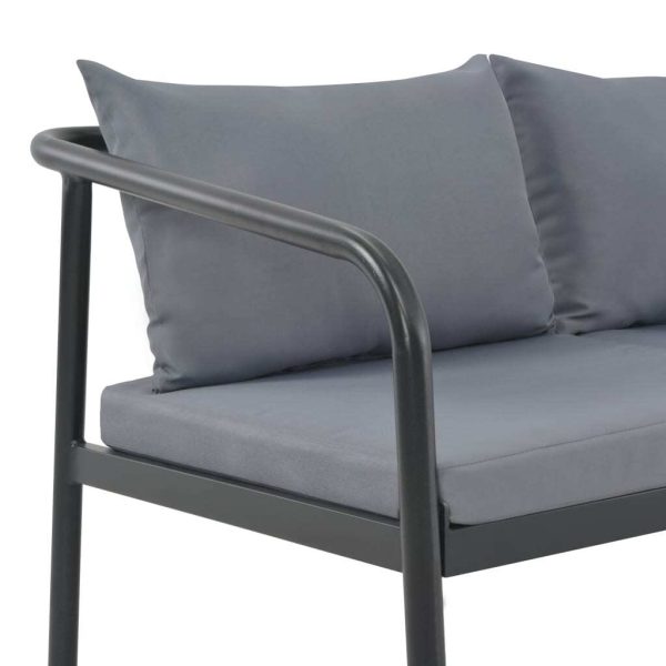 2 Seater Garden Bench with Cushions Grey Aluminium