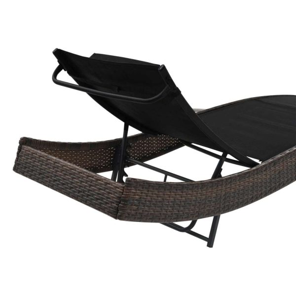 Sun Lounger with Pillow Poly Rattan – Brown and Black