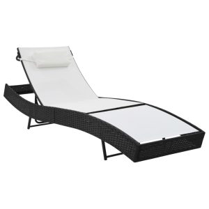 Sun Lounger with Pillow Poly Rattan – Black and White