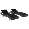 Sun Loungers 2 pcs with Table Poly Rattan and Textilene – Brown and Black
