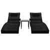Sun Loungers 2 pcs with Table Poly Rattan and Textilene – Black