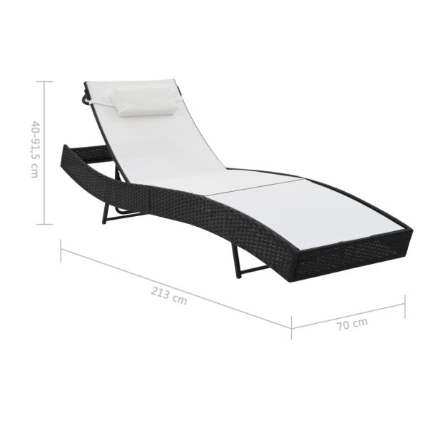 Sun Loungers 2 pcs with Table Poly Rattan and Textilene – Black and White