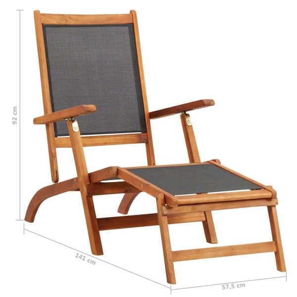 Sun Lounger Solid Acacia Wood and Textilene – Armchair