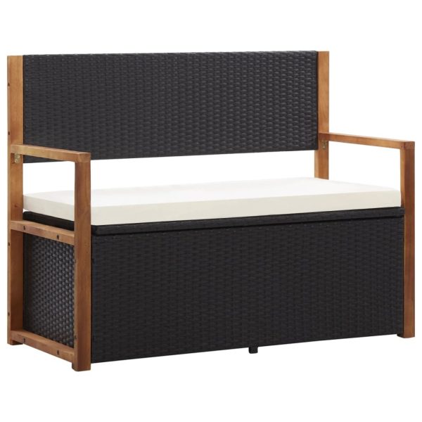 Storage Bench 110 cm Poly Rattan and Solid Acacia Wood