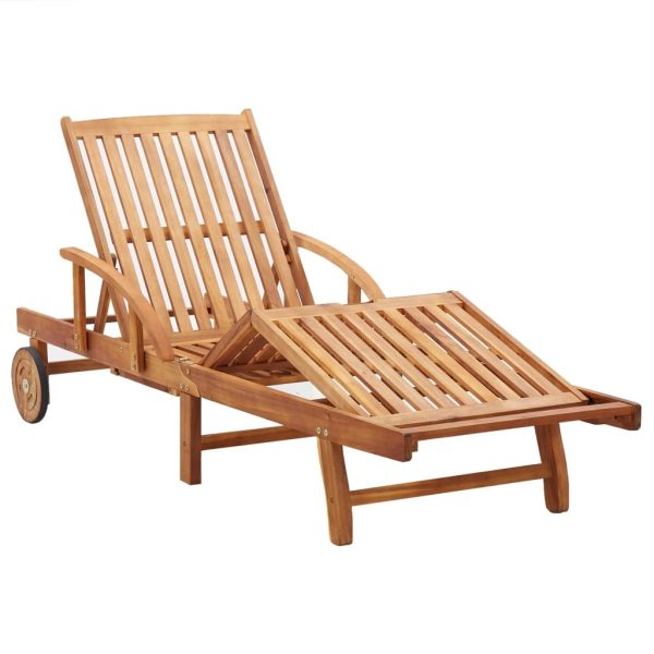 Sun Lounger with Cushion Solid Acacia Wood – Dark Grey