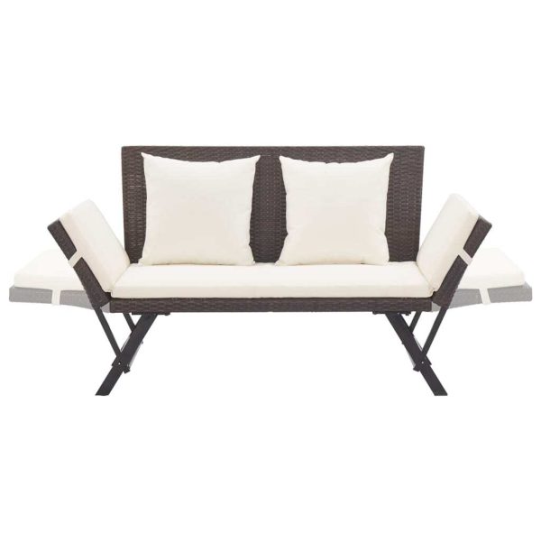 Garden Bench with Cushions 176 cm Poly Rattan – Brown