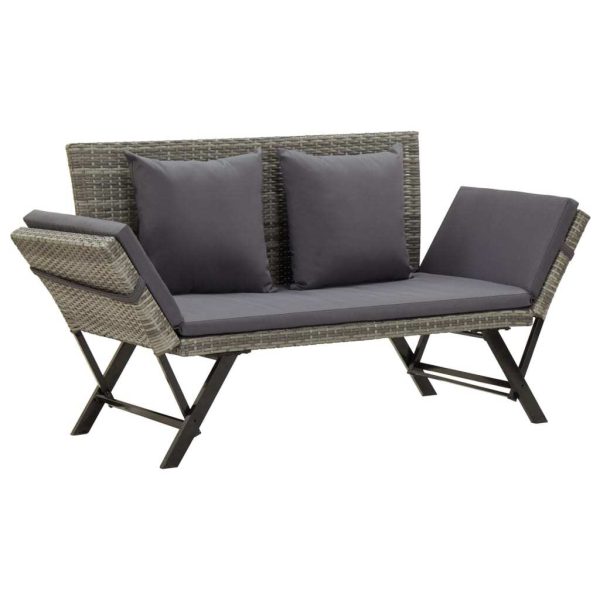 Garden Bench with Cushions 176 cm Poly Rattan – Grey