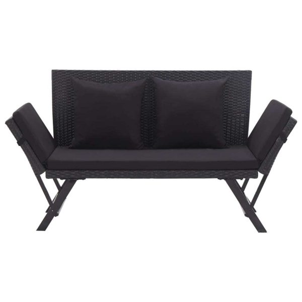 Garden Bench with Cushions 176 cm Poly Rattan – Black