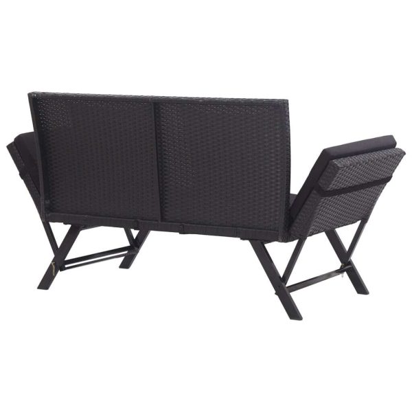 Garden Bench with Cushions 176 cm Poly Rattan – Black