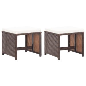 Garden Stools 2 pcs with Cushions Poly Rattan – Brown