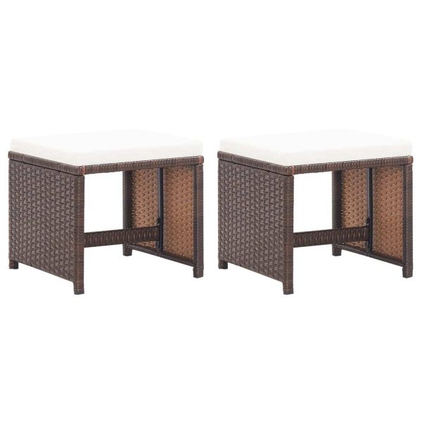 Garden Stools 2 pcs with Cushions Poly Rattan – Brown