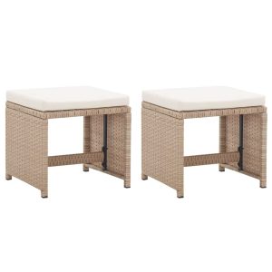 Garden Stools 2 pcs with Cushions Poly Rattan – Beige