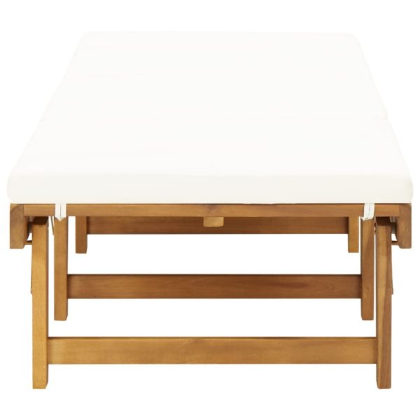 Folding Sun Lounger with Cushion Solid Acacia Wood – Cream White