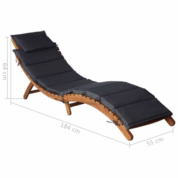 Sun Loungers with Cushions Solid Wood Acacia – Dark Grey, 1