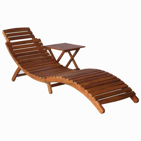 Sun Lounger Solid Acacia Wood Brown – 1 Sunlounger With Table
