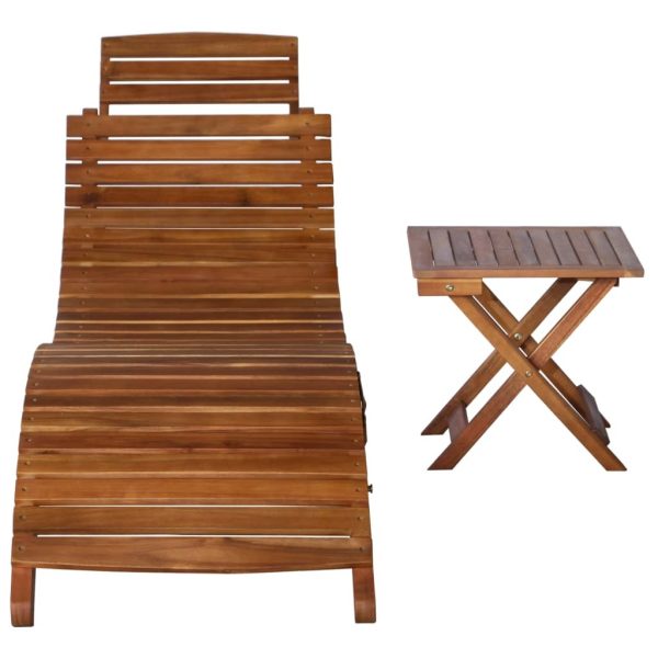 Sun Lounger Solid Acacia Wood Brown – 1 Sunlounger With Table