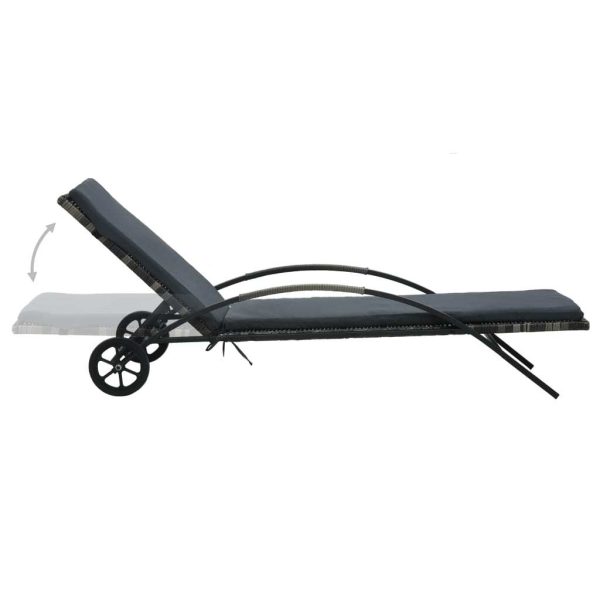 Sun Lounger with Cushion & Wheels Poly Rattan – Anthracite