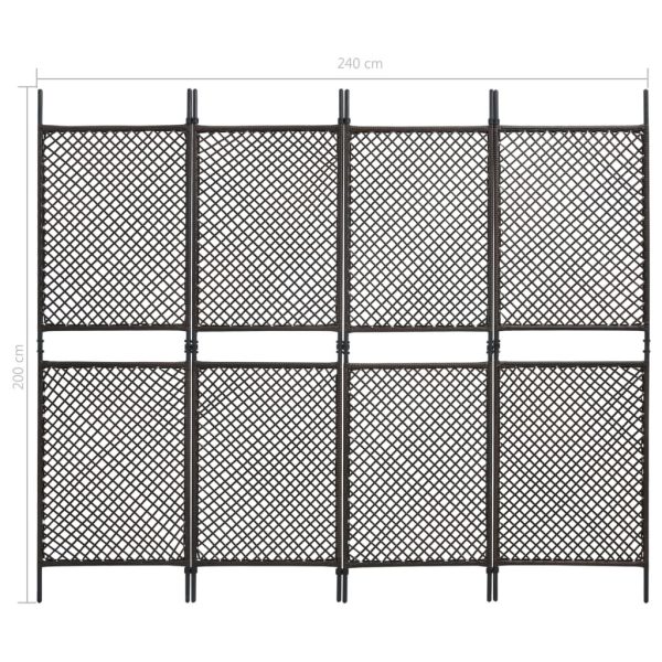 Nelson 4-Panel Room Divider Poly Rattan 240×200 cm – Brown