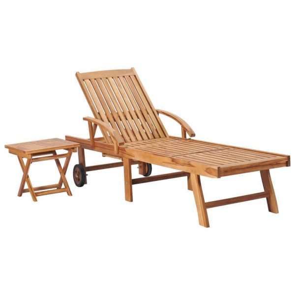Sun Lounger Solid Teak Wood – With Table, 1