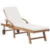 Sun Lounger with Cushion Solid Teak Wood – Cream, 1