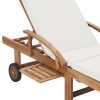Sun Lounger with Cushion Solid Teak Wood – Cream, 1