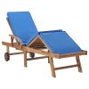 Sun Lounger with Cushion Solid Teak Wood – Blue, 1
