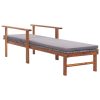 Sun Lounger with Cushion Poly Rattan and Solid Acacia Wood Grey