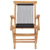 Folding Garden Chairs 2 pcs Solid Teak Wood and Rope – With Armrest