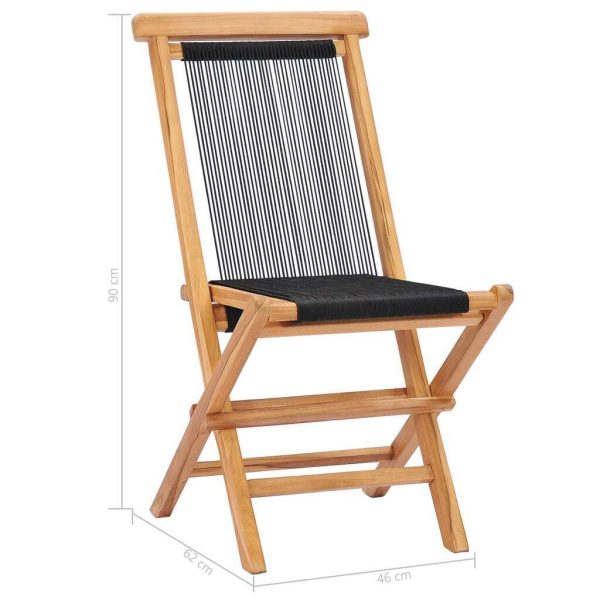 Folding Garden Chairs 2 pcs Solid Teak Wood and Rope – Without Armrest