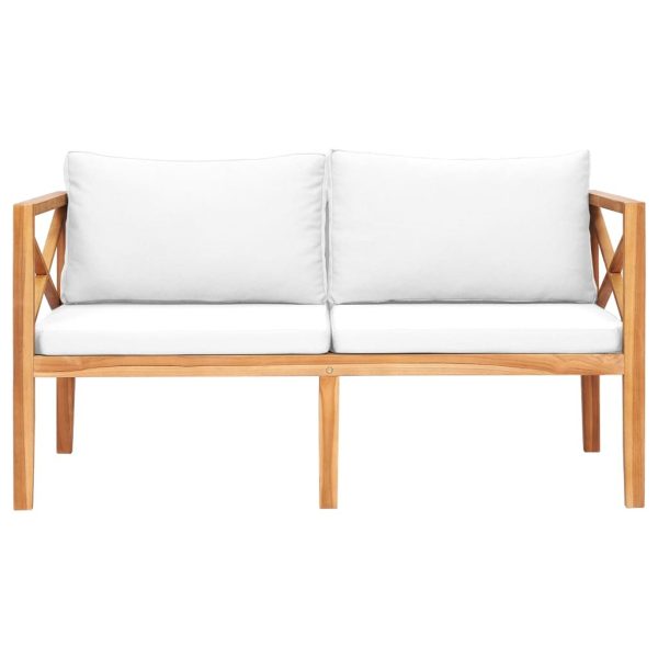 Garden Bench with Cushions Solid Teak Wood – Cream