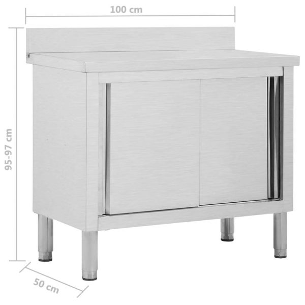 Work Table with Sliding Doors Stainless Steel – 100x50x(95-97) cm