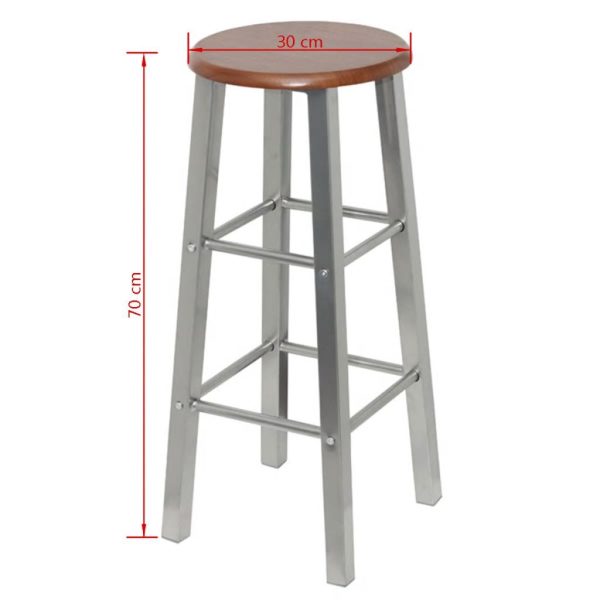 Bar Stools 2 pcs Metal with MDF Seat – Silver and Brown