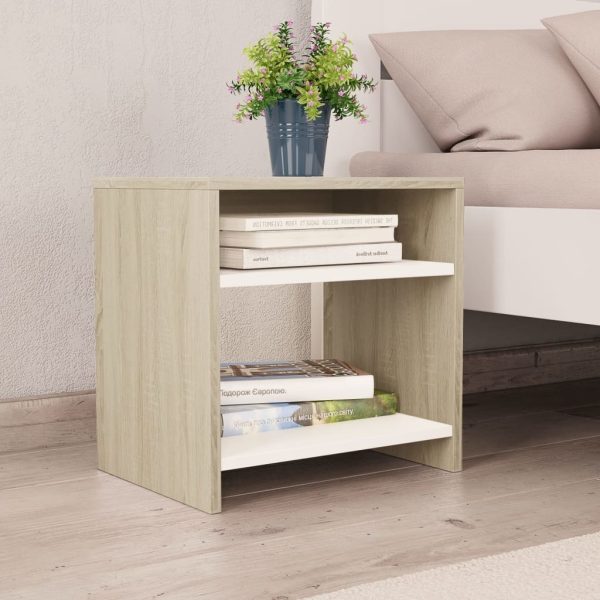 Easton Bedside Cabinet 40x30x40 cm Engineered Wood – White and Sonoma Oak, 2