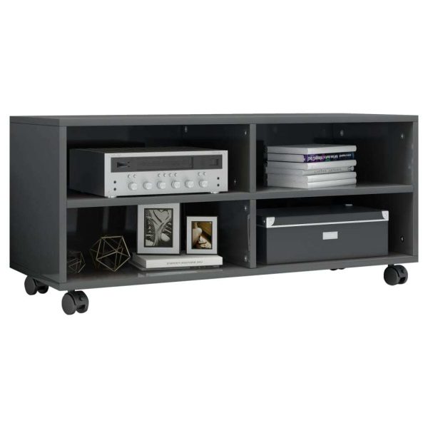 Tarpon TV Cabinet with Castors 90x35x35 cm Engineered Wood – High Gloss Grey