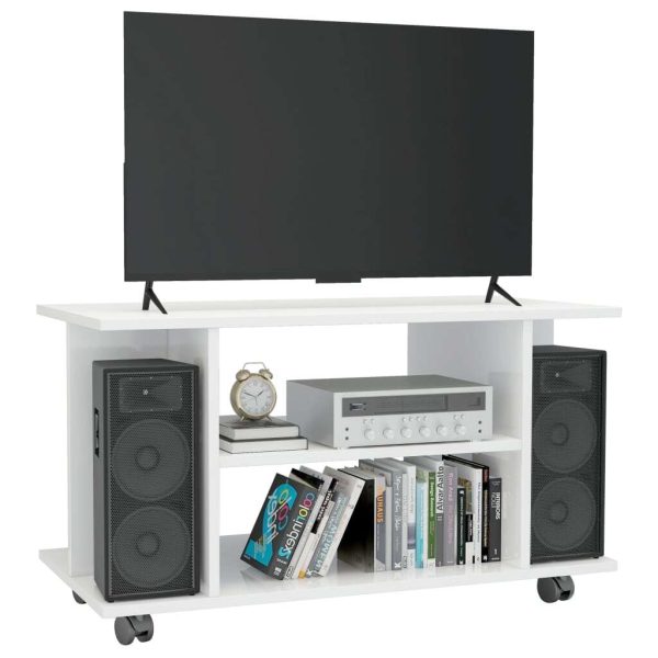 Bowling TV Cabinet with Castors 80x40x40 cm Engineered Wood – High Gloss White