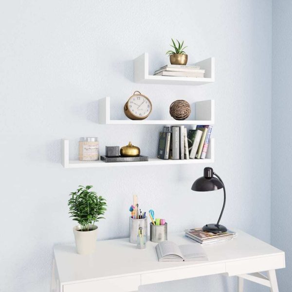 Wall Display Shelf 3 pcs Engineered Wood – White