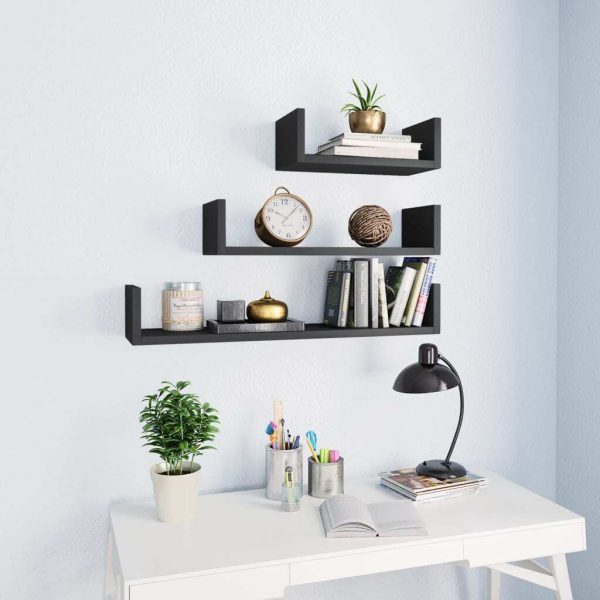 Wall Display Shelf 3 pcs Engineered Wood – Grey
