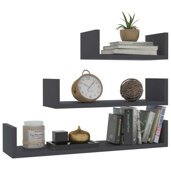 Wall Display Shelf 3 pcs Engineered Wood – Grey