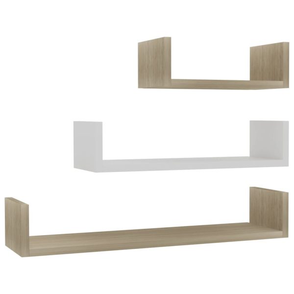 Wall Display Shelf 3 pcs Engineered Wood – White and Sonoma Oak
