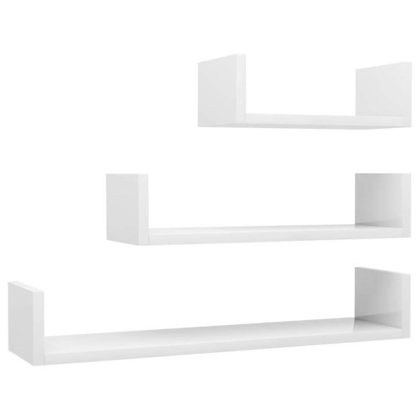 Wall Display Shelf 3 pcs Engineered Wood – High Gloss White