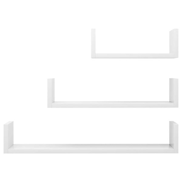 Wall Display Shelf 3 pcs Engineered Wood – High Gloss White