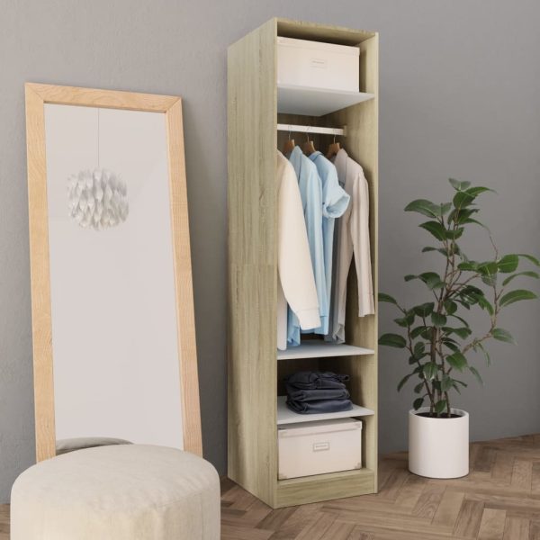 Wardrobe Engineered Wood – 50x50x200 cm, White and Sonoma Oak