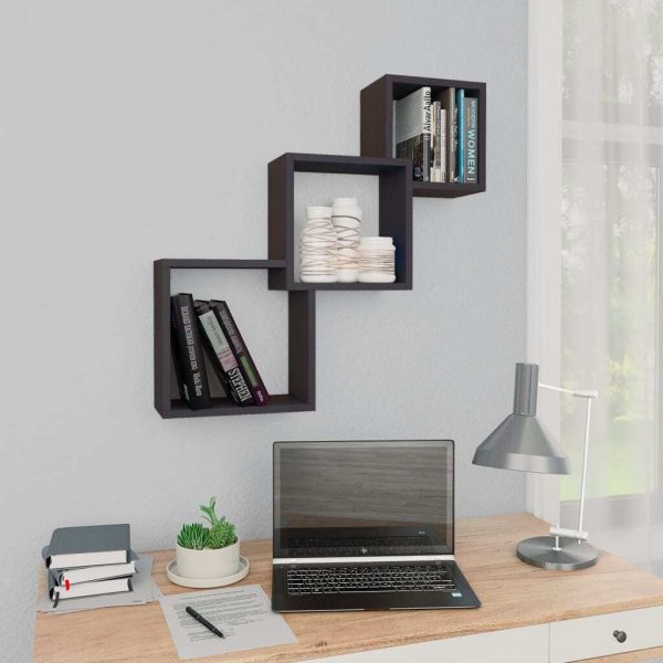 Cube Wall Shelves 68x15x68 cm Engineered Wood – High Gloss Grey
