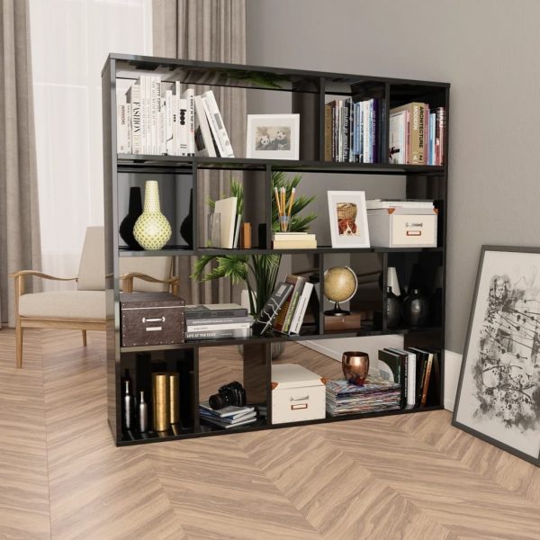 Kilgra Room Divider/Book Cabinet 110x24x110 cm Engineered Wood – High Gloss Grey