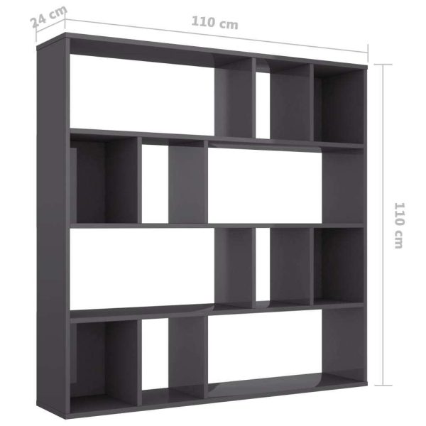 Kilgra Room Divider/Book Cabinet 110x24x110 cm Engineered Wood – High Gloss Grey