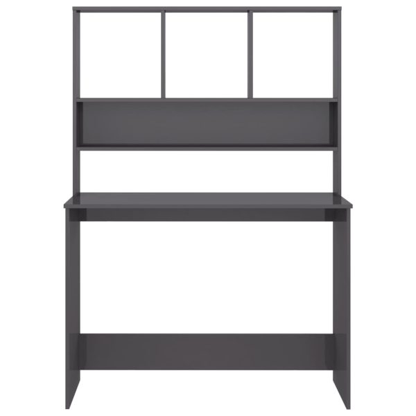 Desk with Shelves 110x45x157 cm Engineered Wood – High Gloss Grey