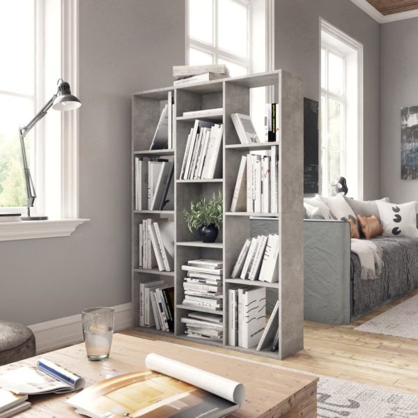 Warnes Room Divider/Book Cabinet 100x24x140 cm Engineered Wood – Concrete Grey