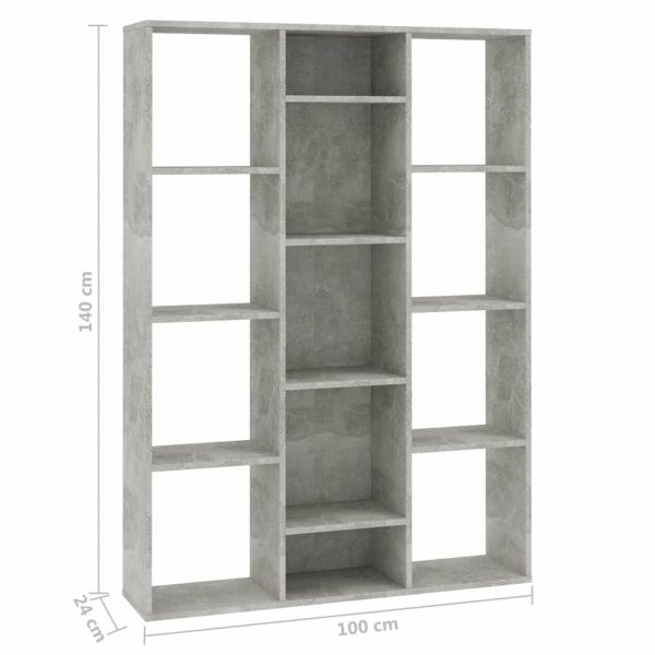 Warnes Room Divider/Book Cabinet 100x24x140 cm Engineered Wood – Concrete Grey