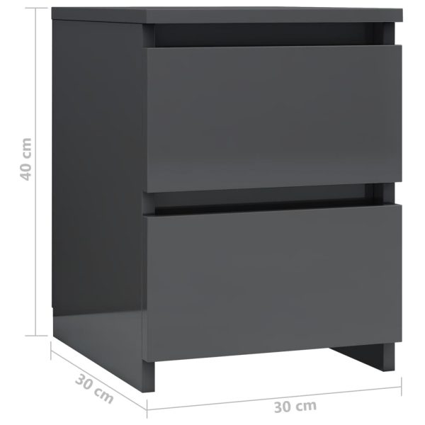 Bluefield Bedside Cabinet 30x30x40 cm Engineered Wood – High Gloss Grey, 1